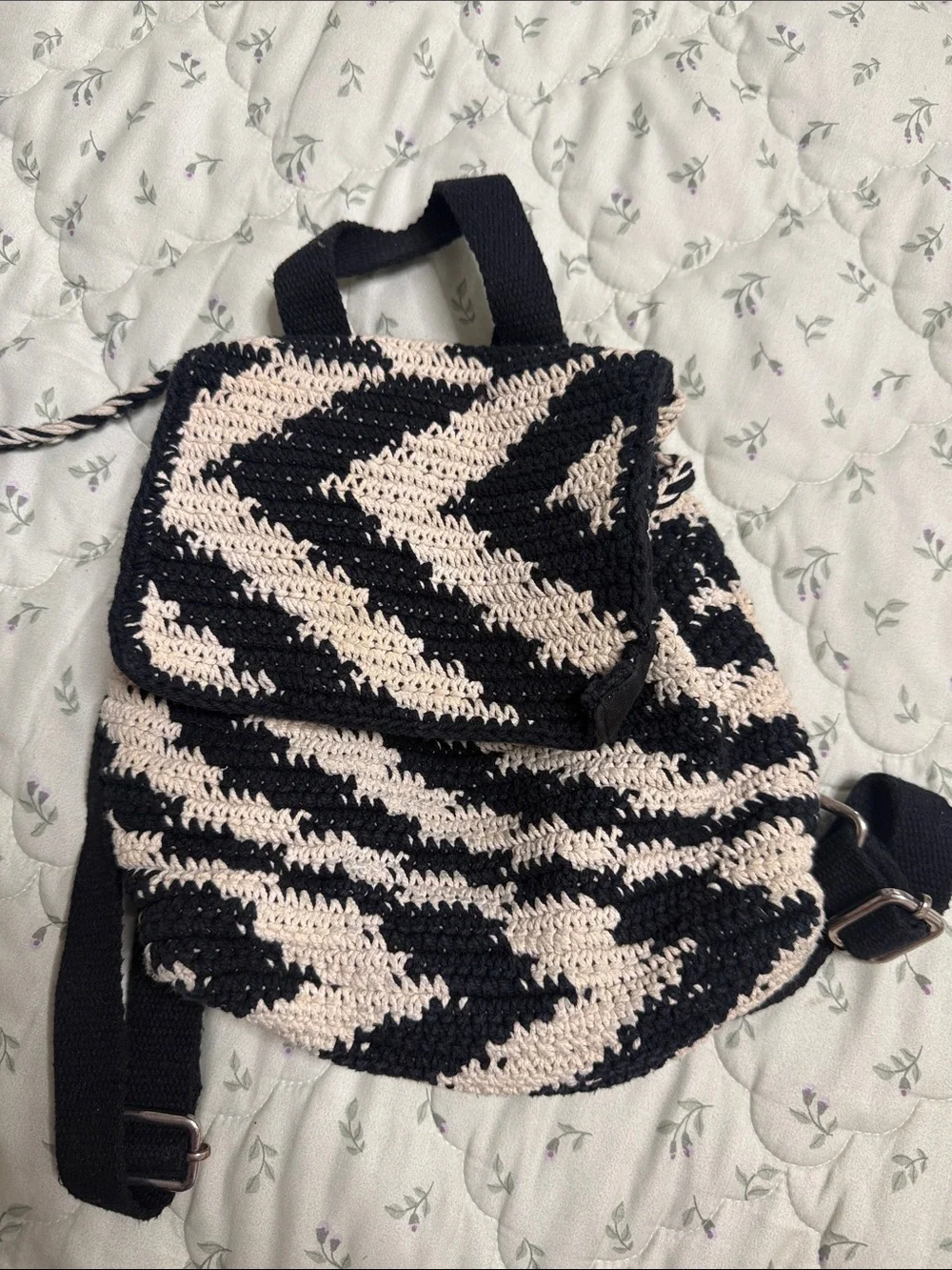 Black and Cream Crochet Backpack